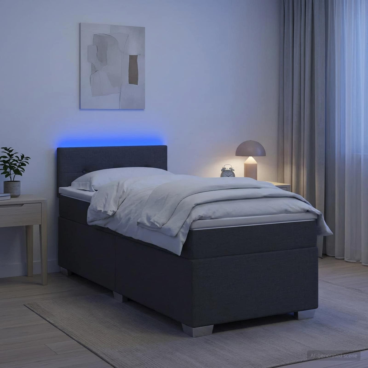 Κρεβάτι Box Spring με Στρώμα και LED Σκούρο Γκρι 90 x 200 cm - Pakobazaar