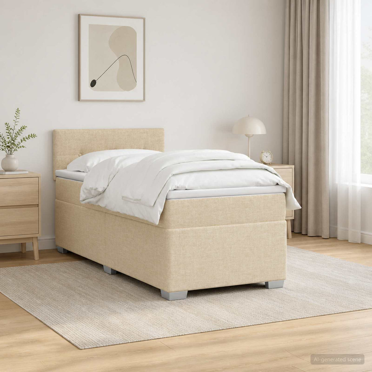 Κρεβάτι Box Spring με Στρώμα και LED Κρεμ 90 x 200 cm Ύφασμα - Pakobazaar