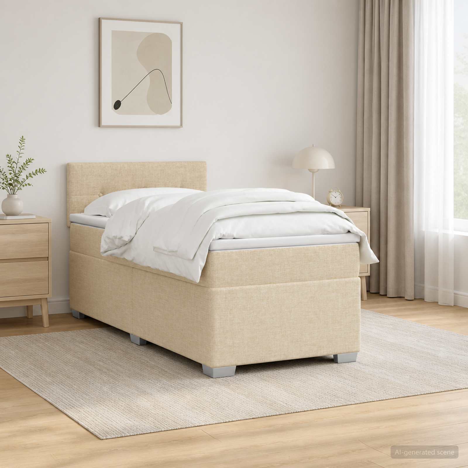 Κρεβάτι Box Spring με Στρώμα και LED Κρεμ 80 x 200 cm Ύφασμα - Pakobazaar
