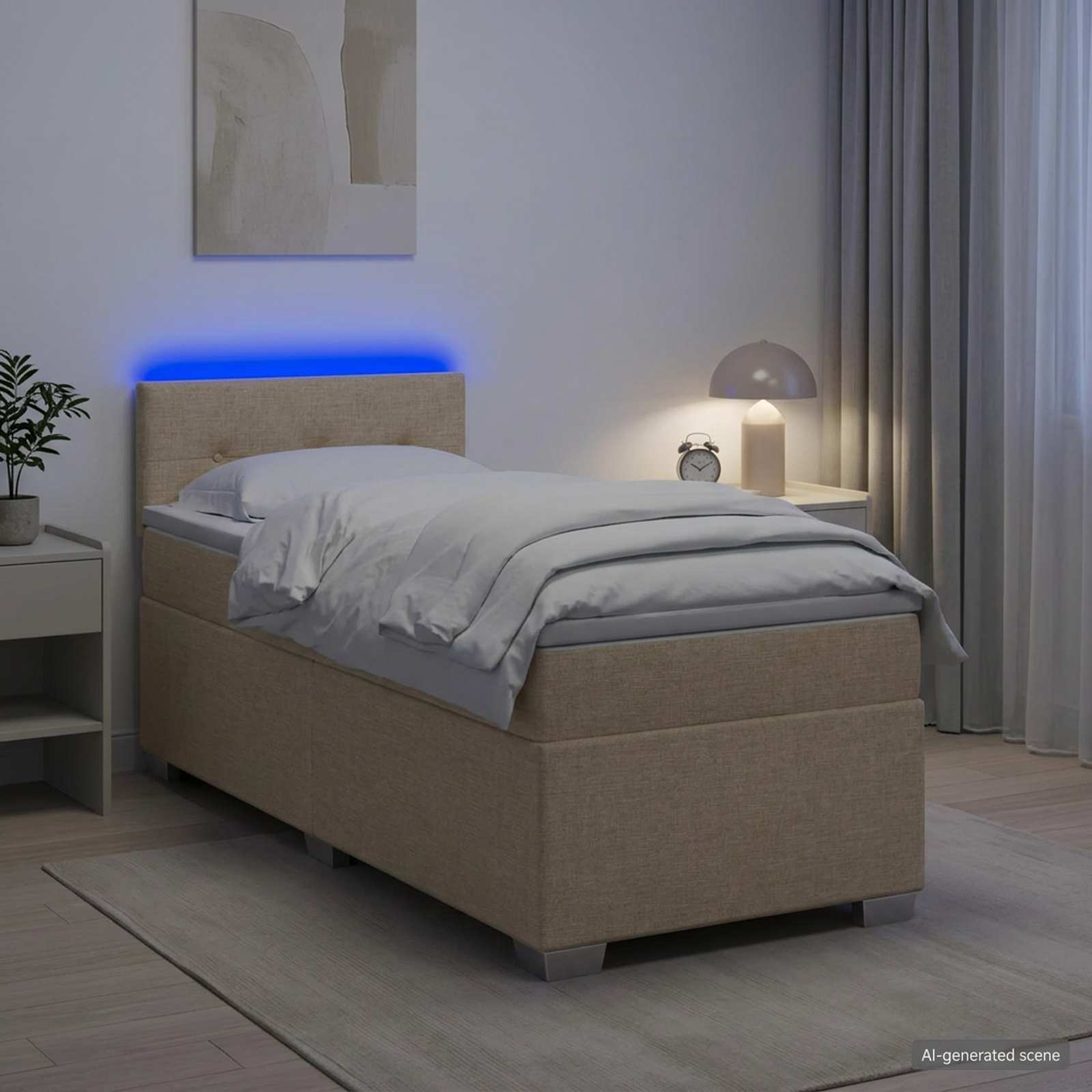 Κρεβάτι Box Spring με Στρώμα και LED Κρεμ 90 x 190 cm Ύφασμα - Pakobazaar