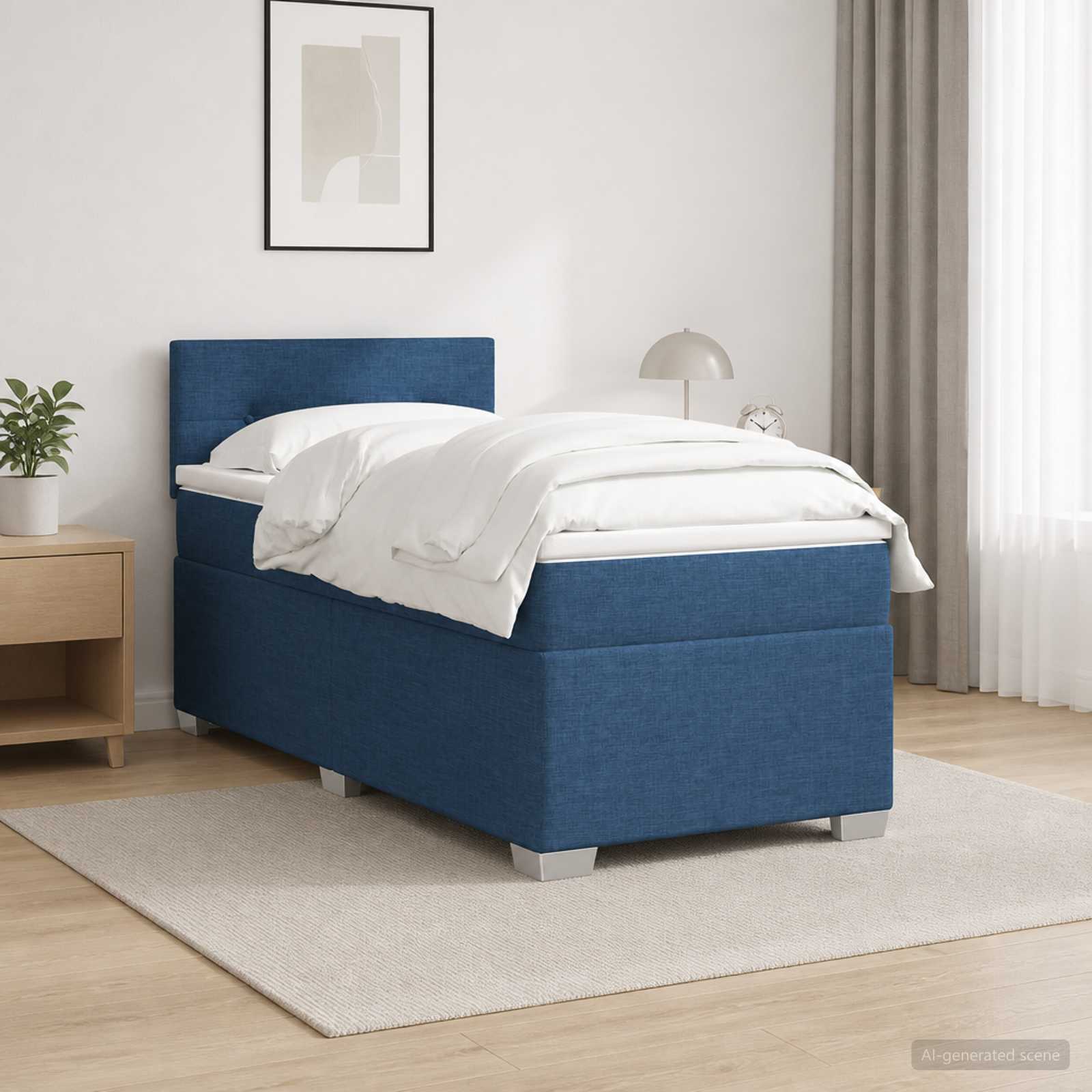 Κρεβάτι Box Spring με Στρώμα και LED Μπλε 80 x 200 cm Ύφασμα - Pakobazaar