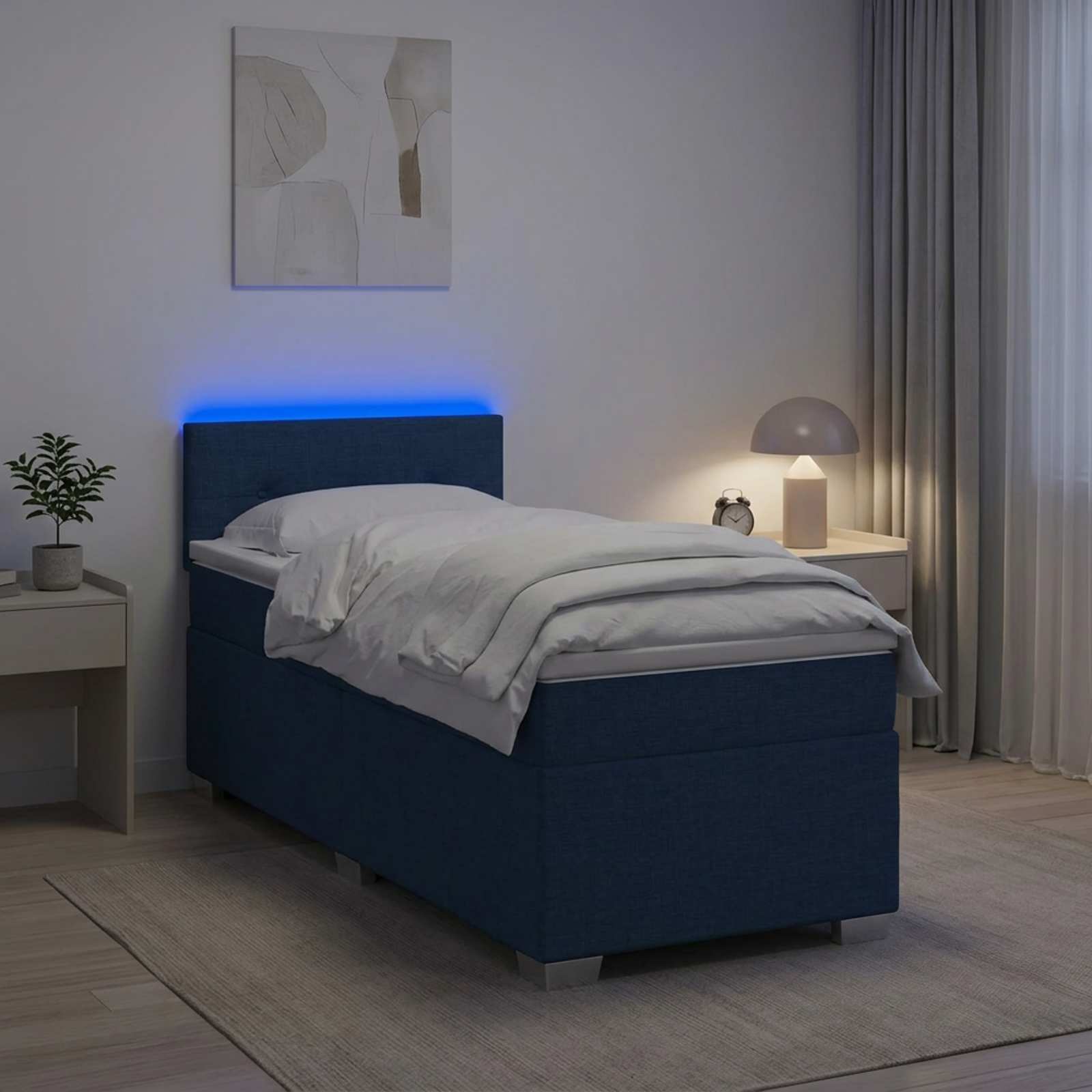 Κρεβάτι Box Spring με Στρώμα και LED Μπλε 80 x 200 cm Ύφασμα - Pakobazaar