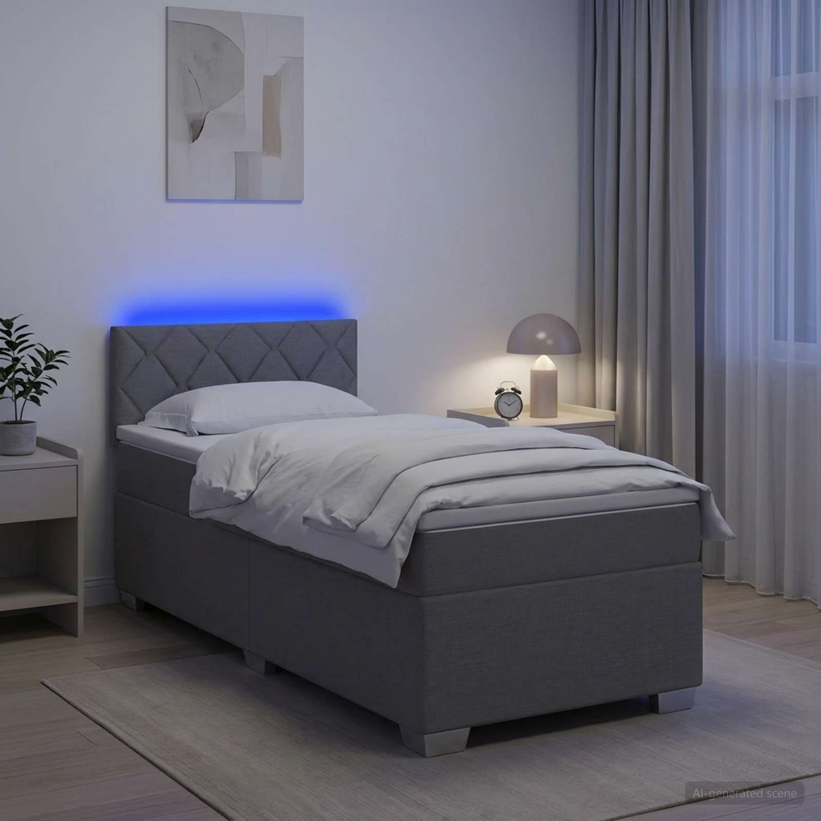 Κρεβάτι Box Spring με Στρώμα και LED Ανοιχτό γκρι 100 x 200 cm - Pakobazaar