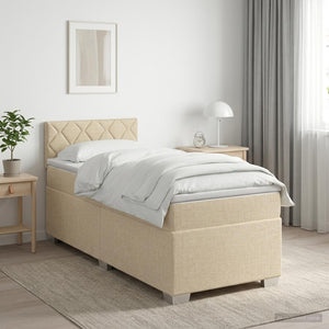 Κρεβάτι Box Spring με Στρώμα και LED Κρεμ 100 x 200 cm Ύφασμα - Pakobazaar