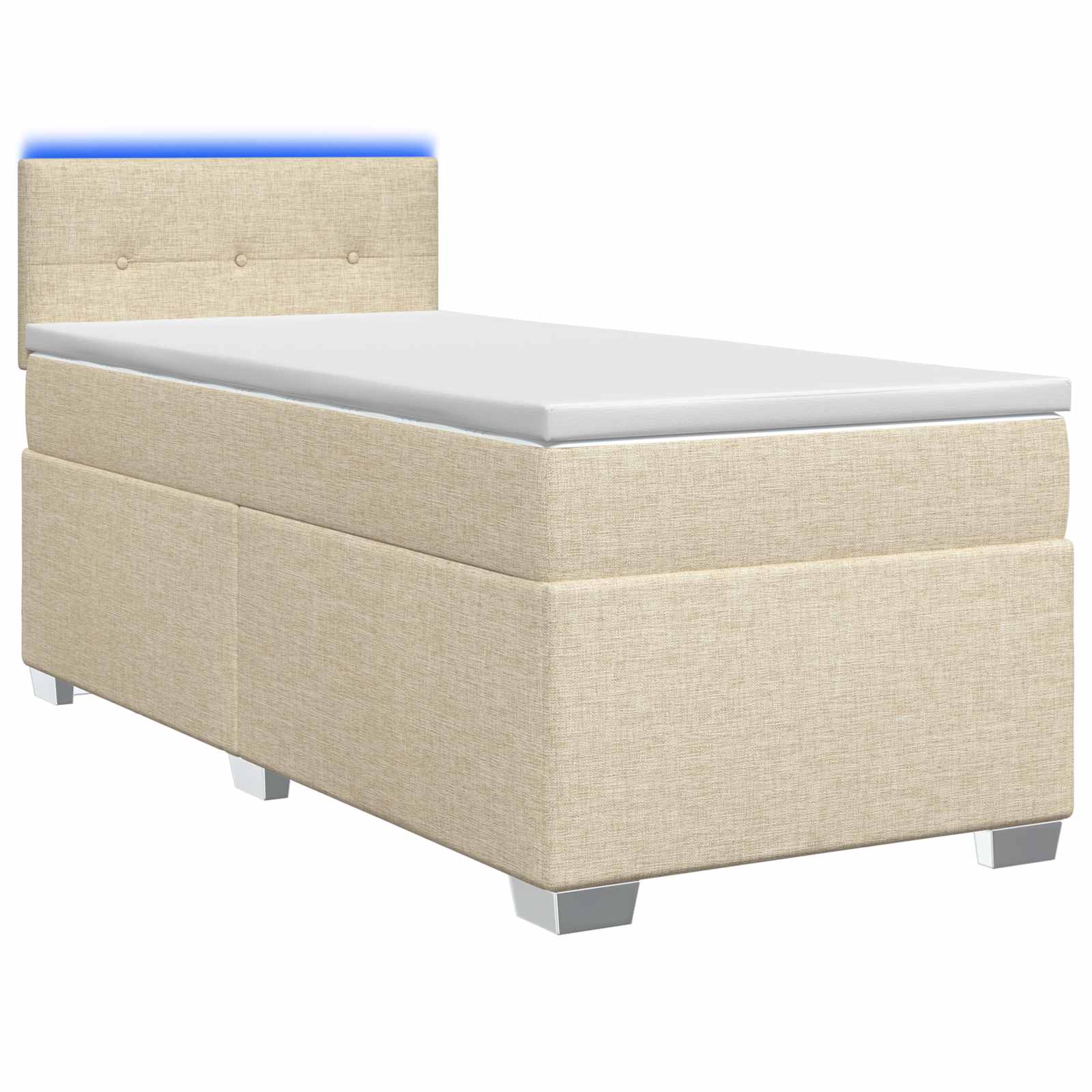 Κρεβάτι Box Spring με Στρώμα και LED Κρεμ 90 x 190 cm Ύφασμα - Pakobazaar