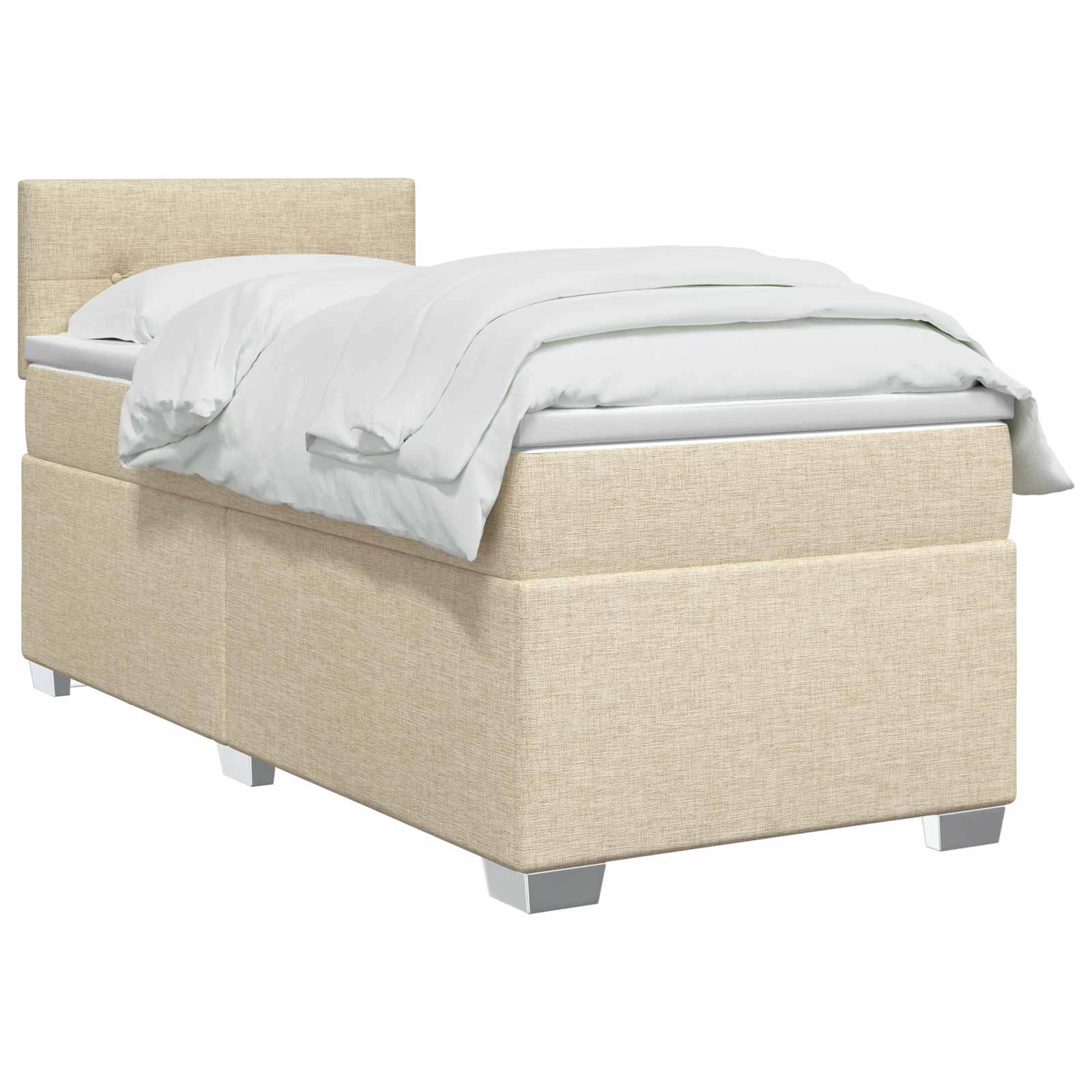 Κρεβάτι Box Spring με Στρώμα και LED Κρεμ 90 x 190 cm Ύφασμα - Pakobazaar