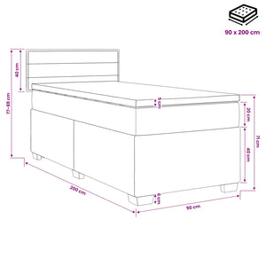 Κρεβάτι Box Spring με Στρώμα και LED Μπλε 90 x 200 cm Ύφασμα