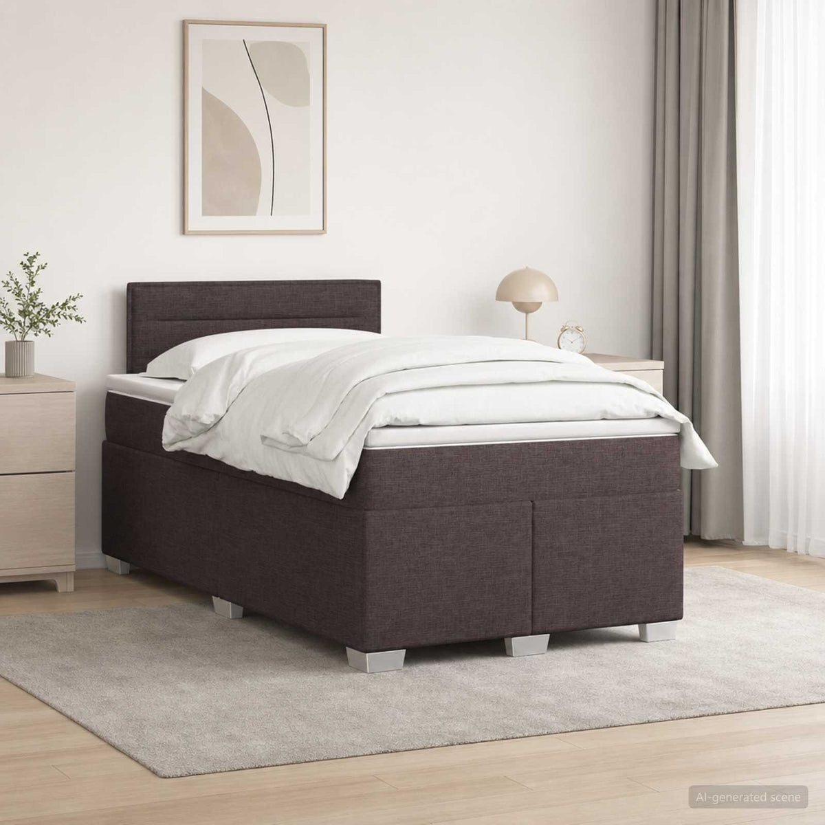 Κρεβάτι Box Spring με Στρώμα και LED Σκούρο Καφέ 120 x 190 cm
