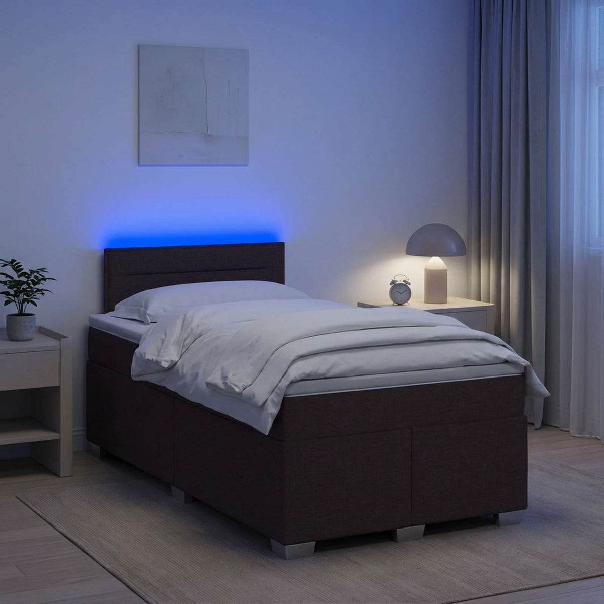 Κρεβάτι Box Spring με Στρώμα και LED Σκούρο Καφέ 120 x 190 cm