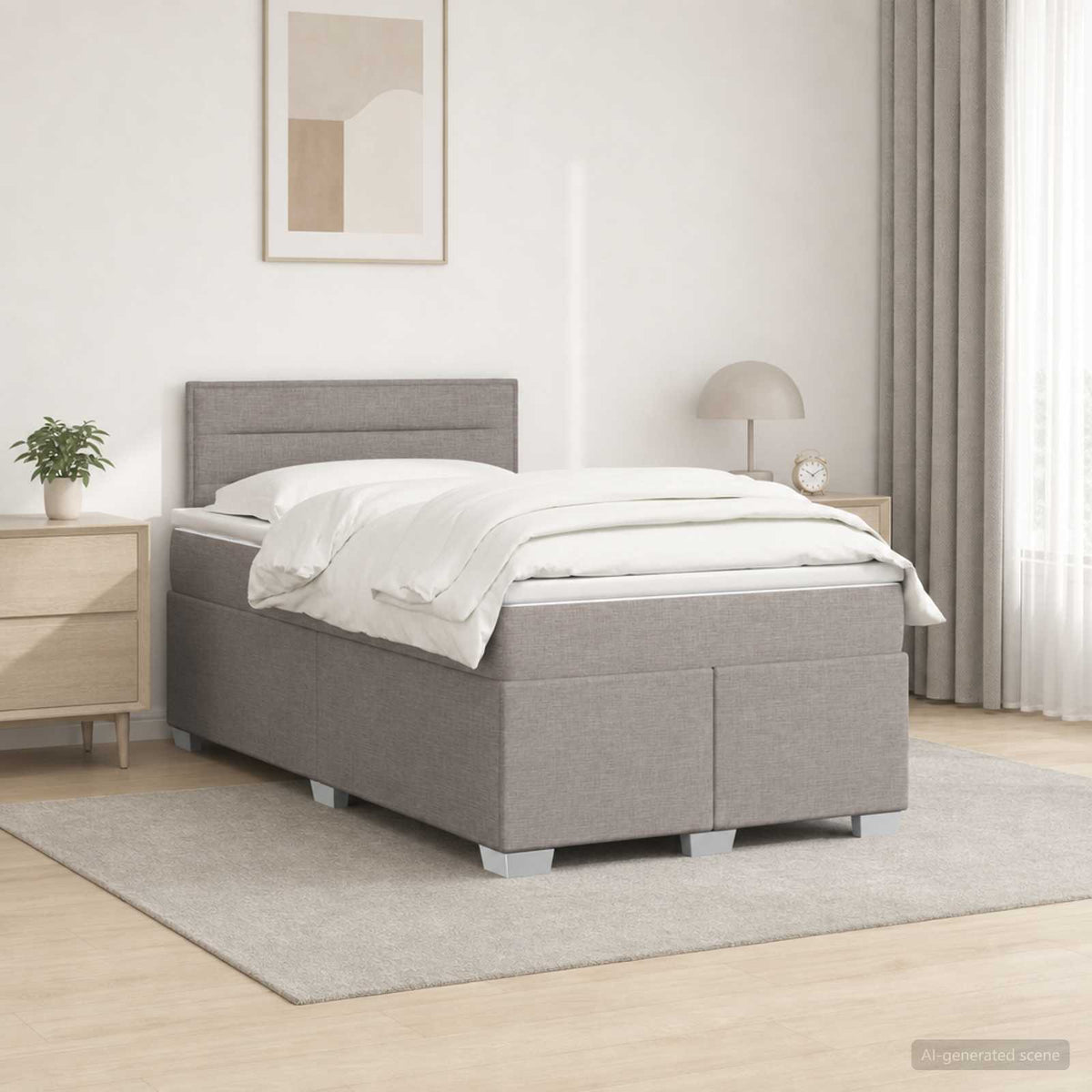 Κρεβάτι Box Spring με Στρώμα και LED Taupe 120 x 190 cm Ύφασμα