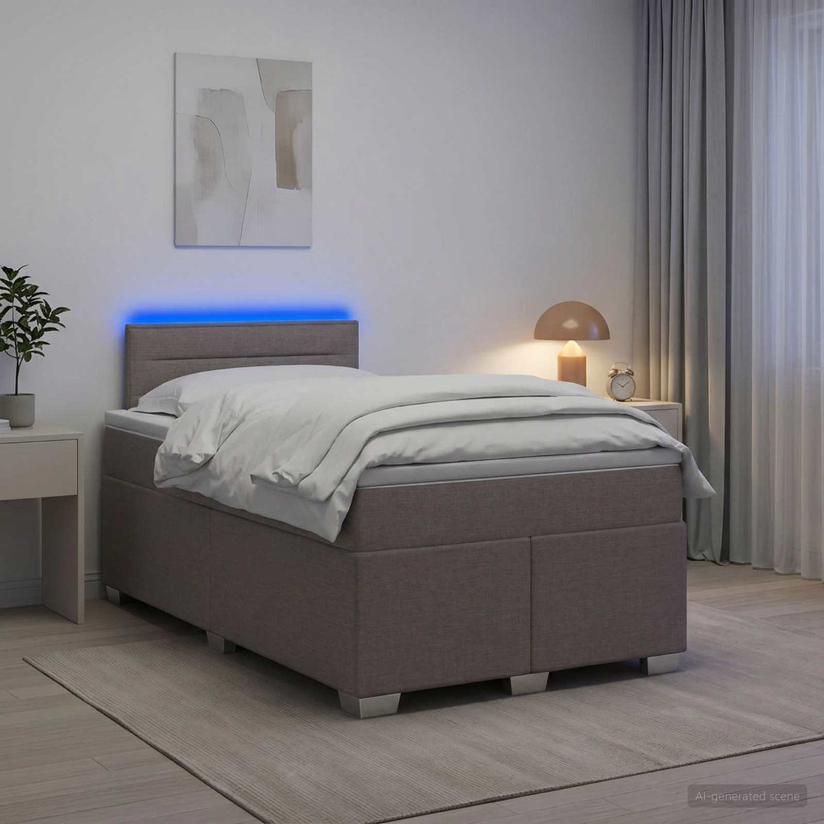 Κρεβάτι Box Spring με Στρώμα και LED Taupe 120 x 190 cm Ύφασμα