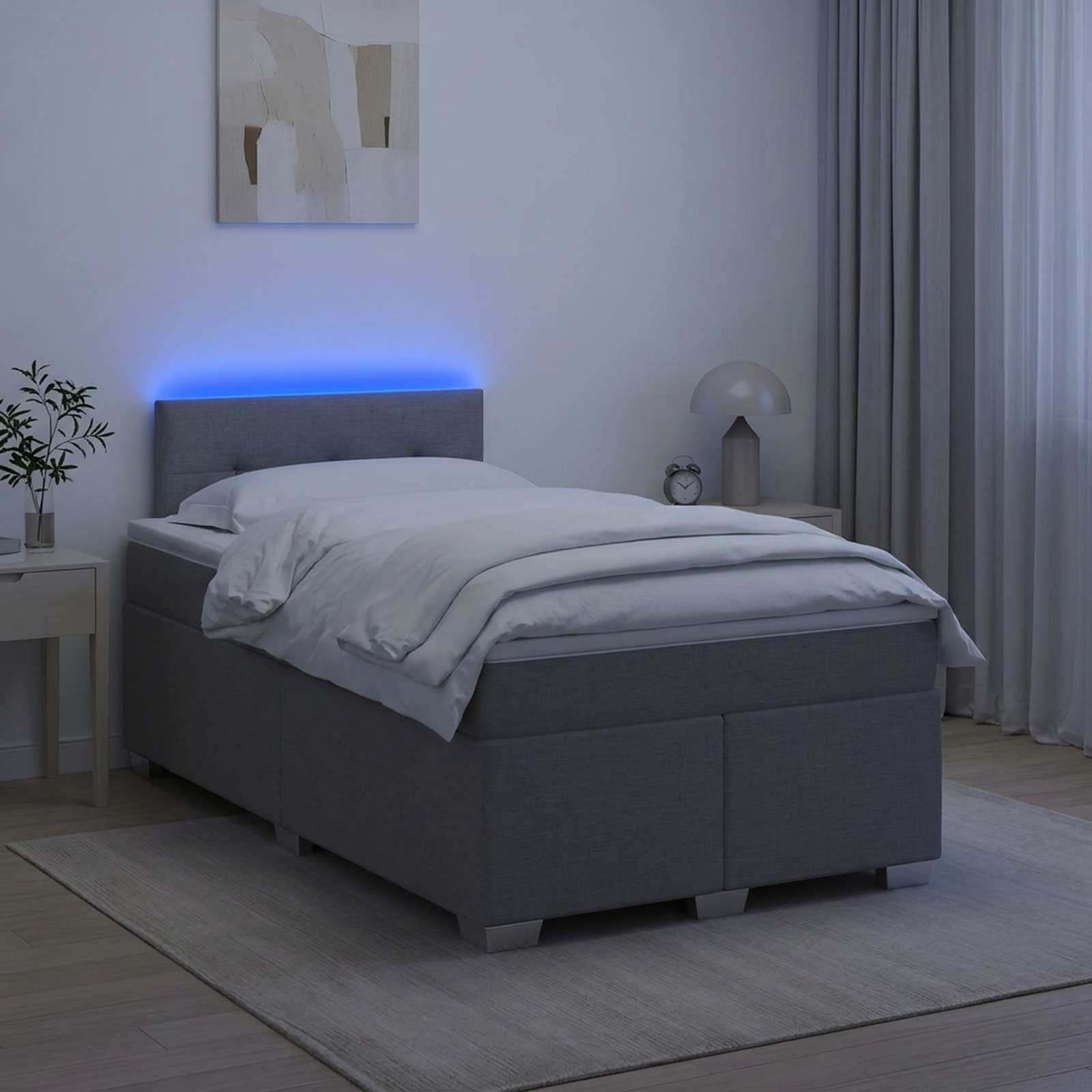 Κρεβάτι Box Spring με Στρώμα και LED Ανοιχτό γκρι 120 x 190 cm