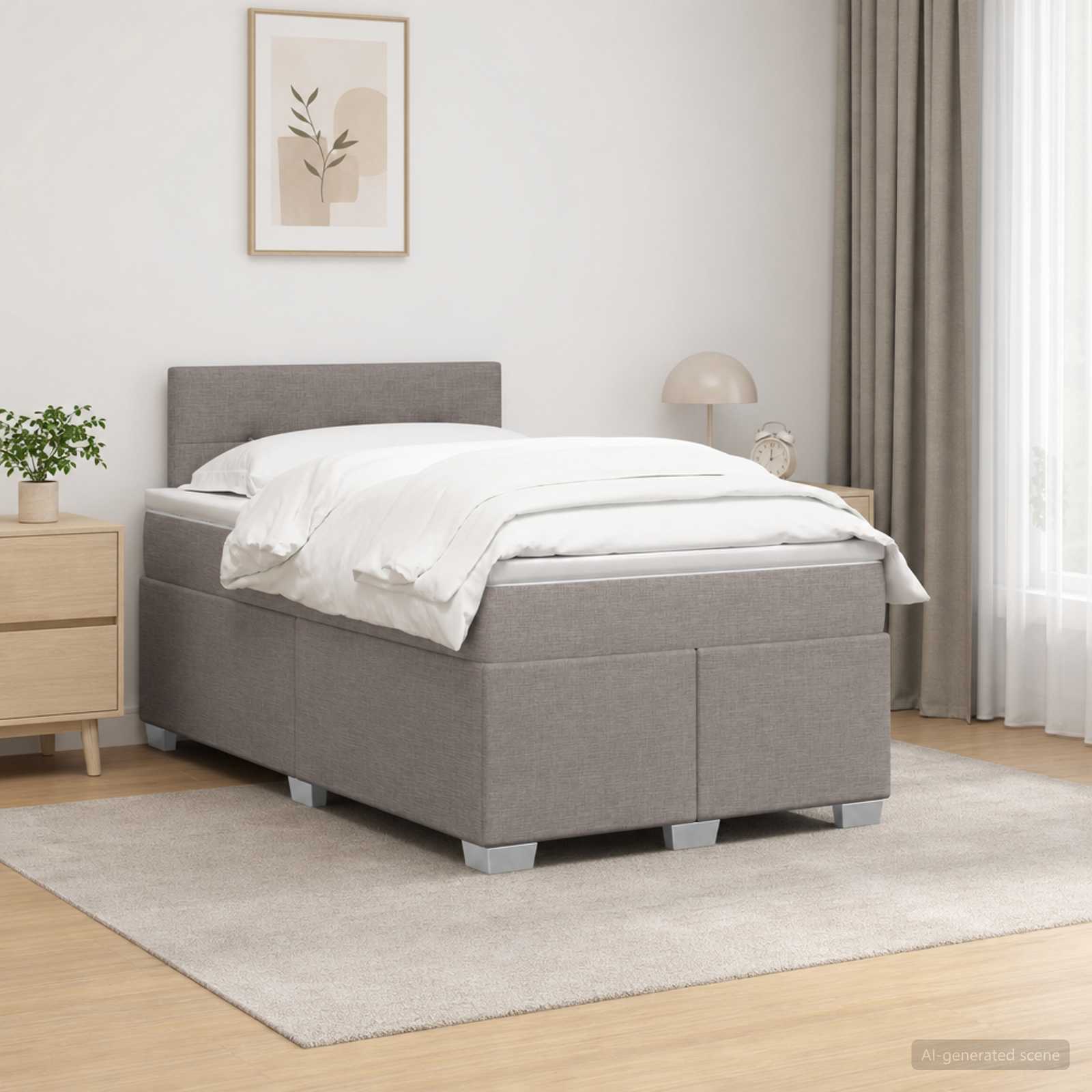 Κρεβάτι Box Spring με Στρώμα και LED Taupe 120 x 200 cm Ύφασμα