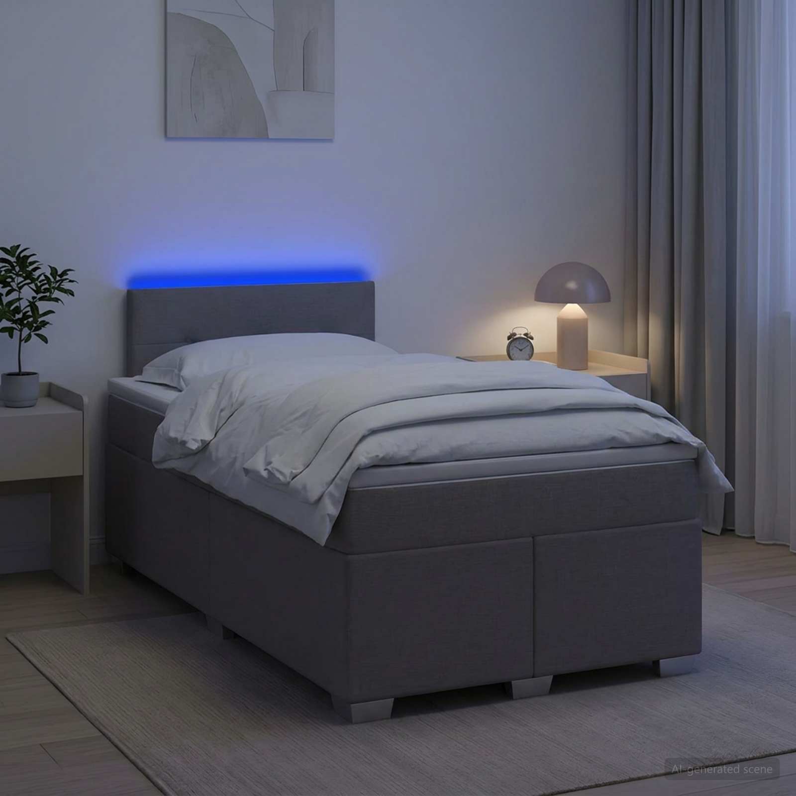 Κρεβάτι Box Spring με Στρώμα και LED Taupe 120 x 190 cm Ύφασμα