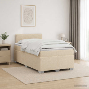 Κρεβάτι Box Spring με Στρώμα και LED Κρεμ 120 x 190 cm Ύφασμα