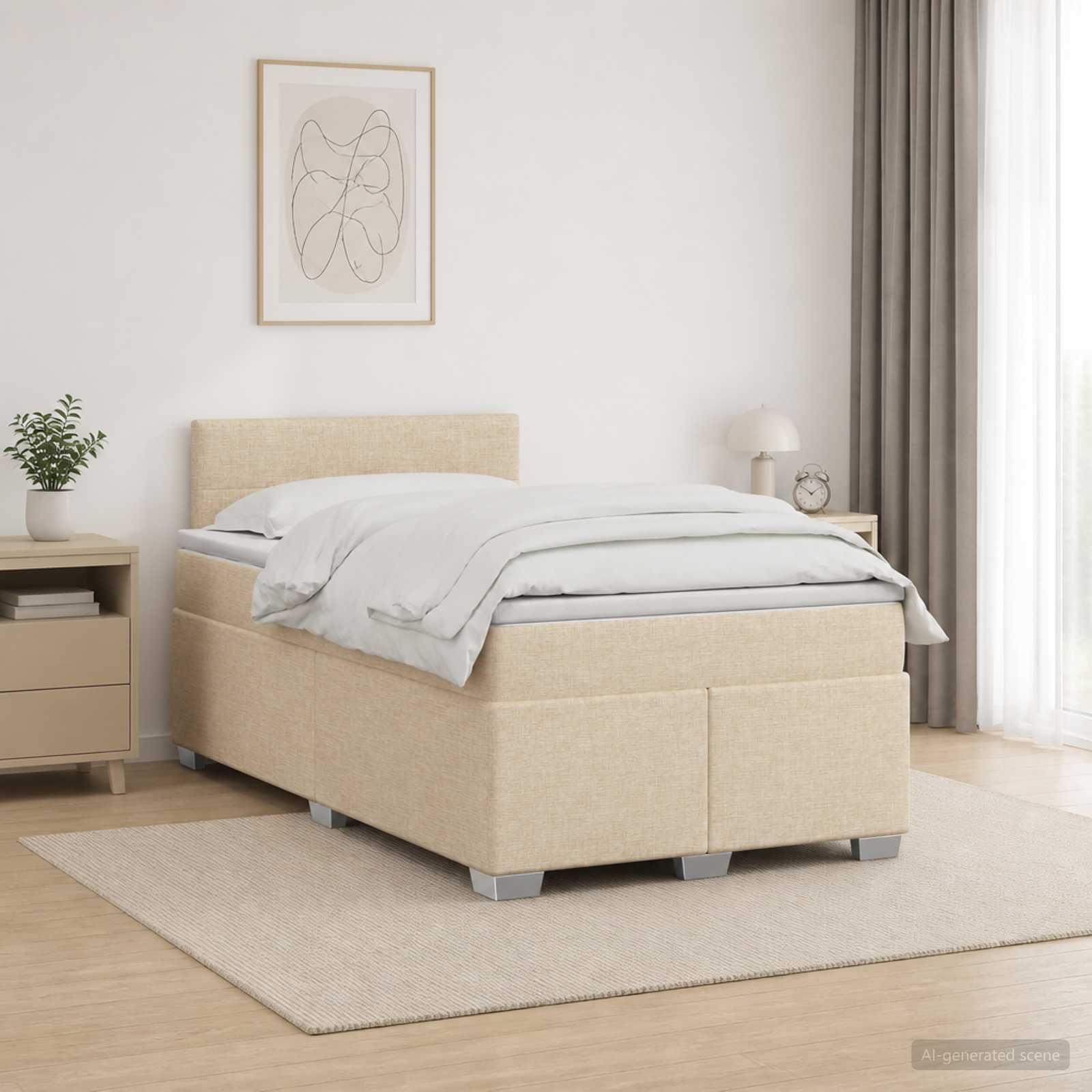 Κρεβάτι Box Spring με Στρώμα και LED Κρεμ 120 x 200 cm Ύφασμα - Pakobazaar