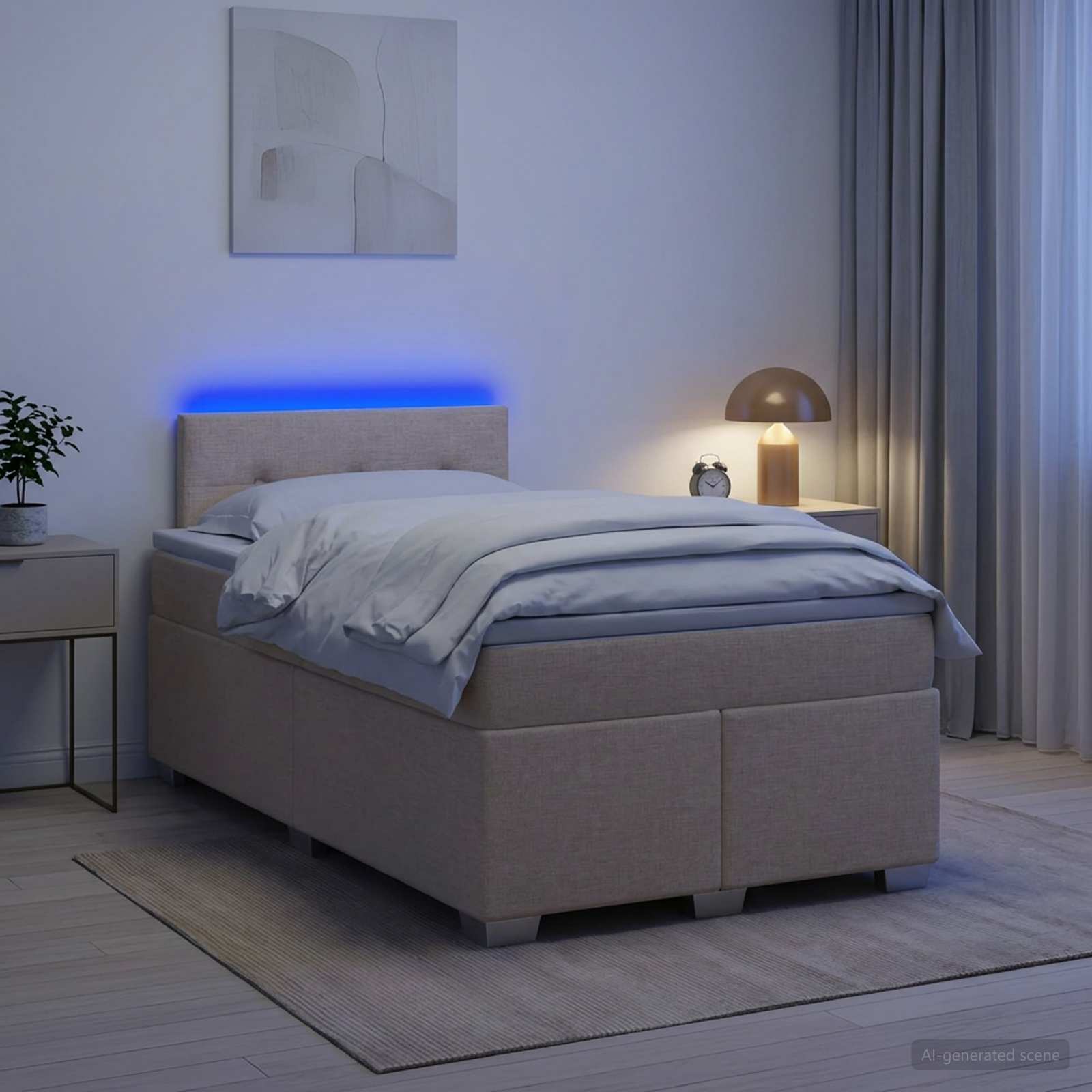 Κρεβάτι Box Spring με Στρώμα και LED Κρεμ 120 x 200 cm Ύφασμα - Pakobazaar