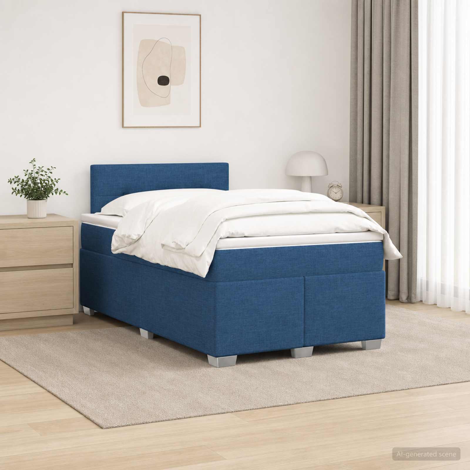 Κρεβάτι Box Spring με Στρώμα και LED Μπλε 120 x 200 cm Ύφασμα