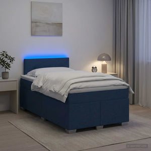 Κρεβάτι Box Spring με Στρώμα και LED Μπλε 120 x 190 cm Ύφασμα - Pakobazaar