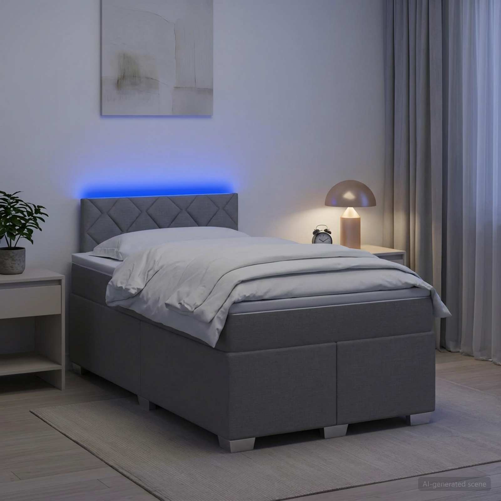Κρεβάτι Box Spring με Στρώμα και LED Ανοιχτό γκρι 120 x 190 cm - Pakobazaar