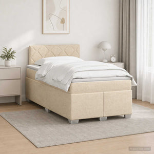 Κρεβάτι Box Spring με Στρώμα και LED Κρεμ 120 x 200 cm Ύφασμα
