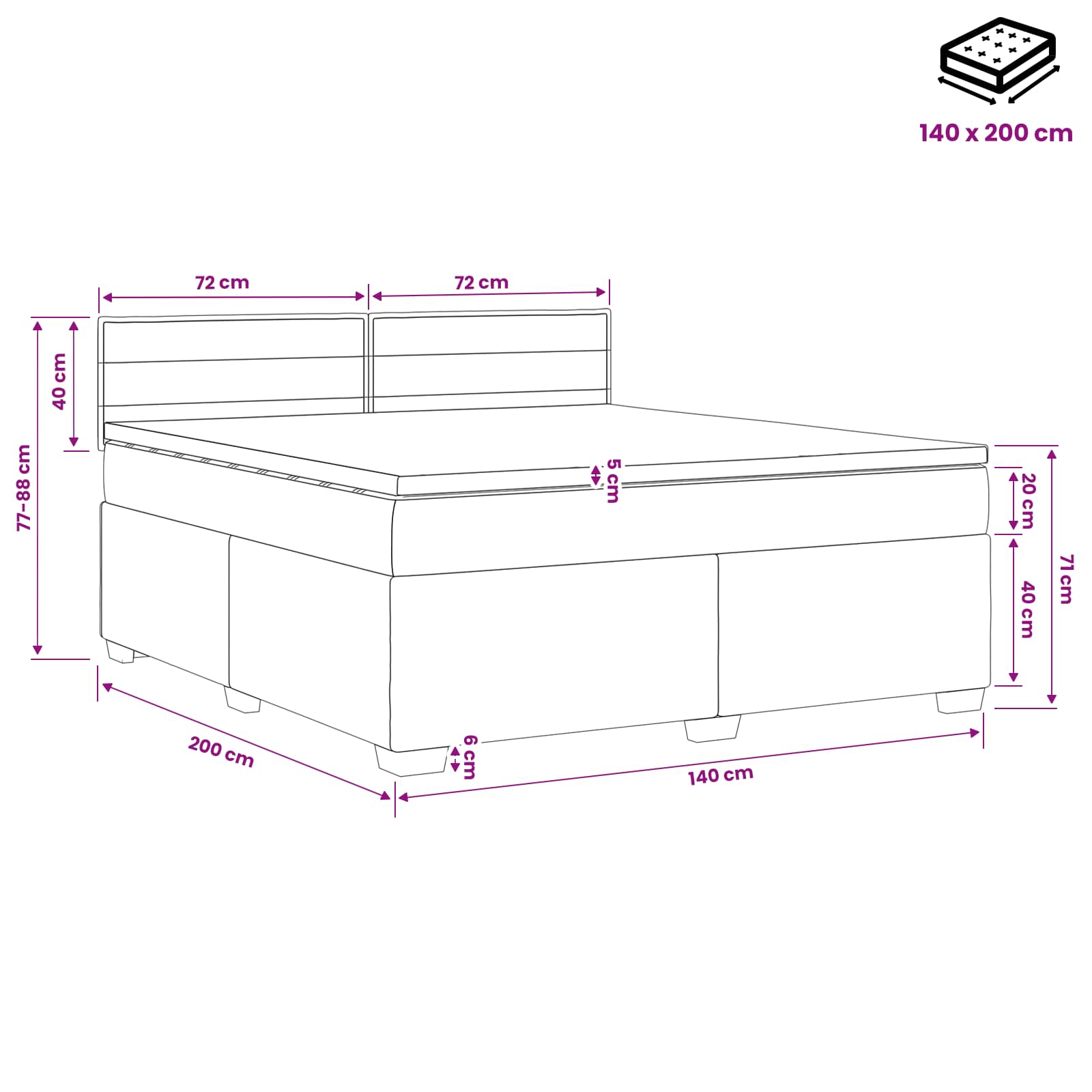 Κρεβάτι Box Spring με Στρώμα και LED Μπλε 140 x 200 cm Ύφασμα - Pakobazaar