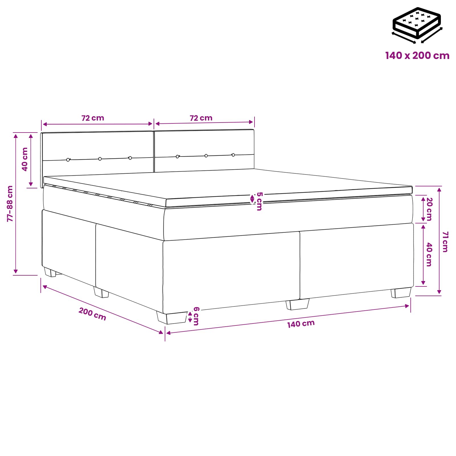 Κρεβάτι Box Spring με Στρώμα και LED Κρεμ 140 x 200 cm Ύφασμα - Pakobazaar
