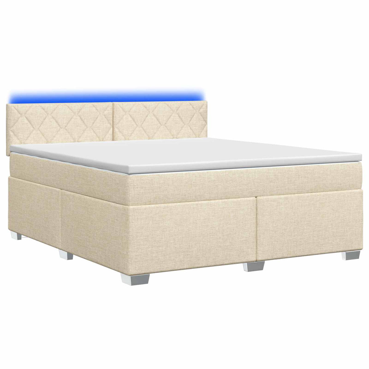 Κρεβάτι Box Spring με Στρώμα και LED Κρεμ 140 x 200 cm Ύφασμα