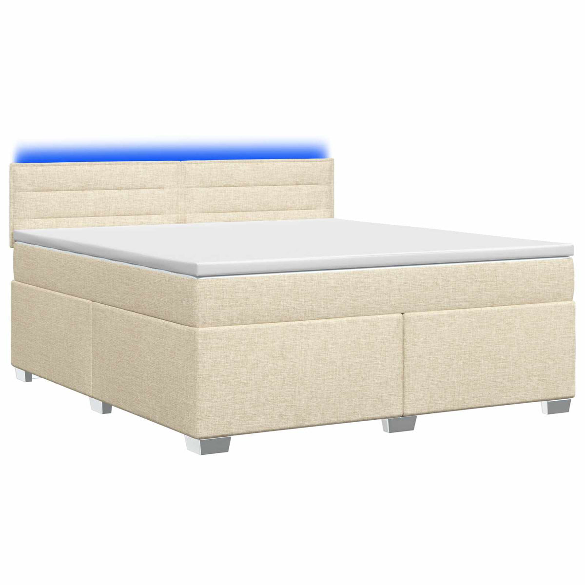 Κρεβάτι Box Spring με Στρώμα και LED Κρεμ 160 x 200 cm Ύφασμα