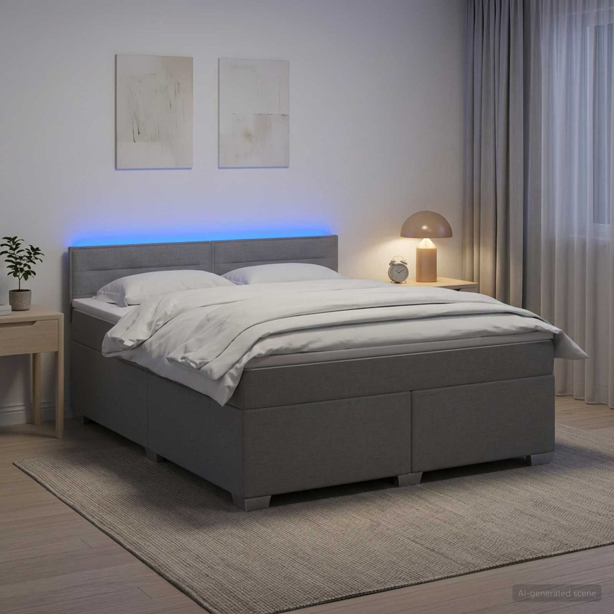 Κρεβάτι Box Spring με Στρώμα και LED Ανοιχτό γκρι 180 x 200 cm - Pakobazaar