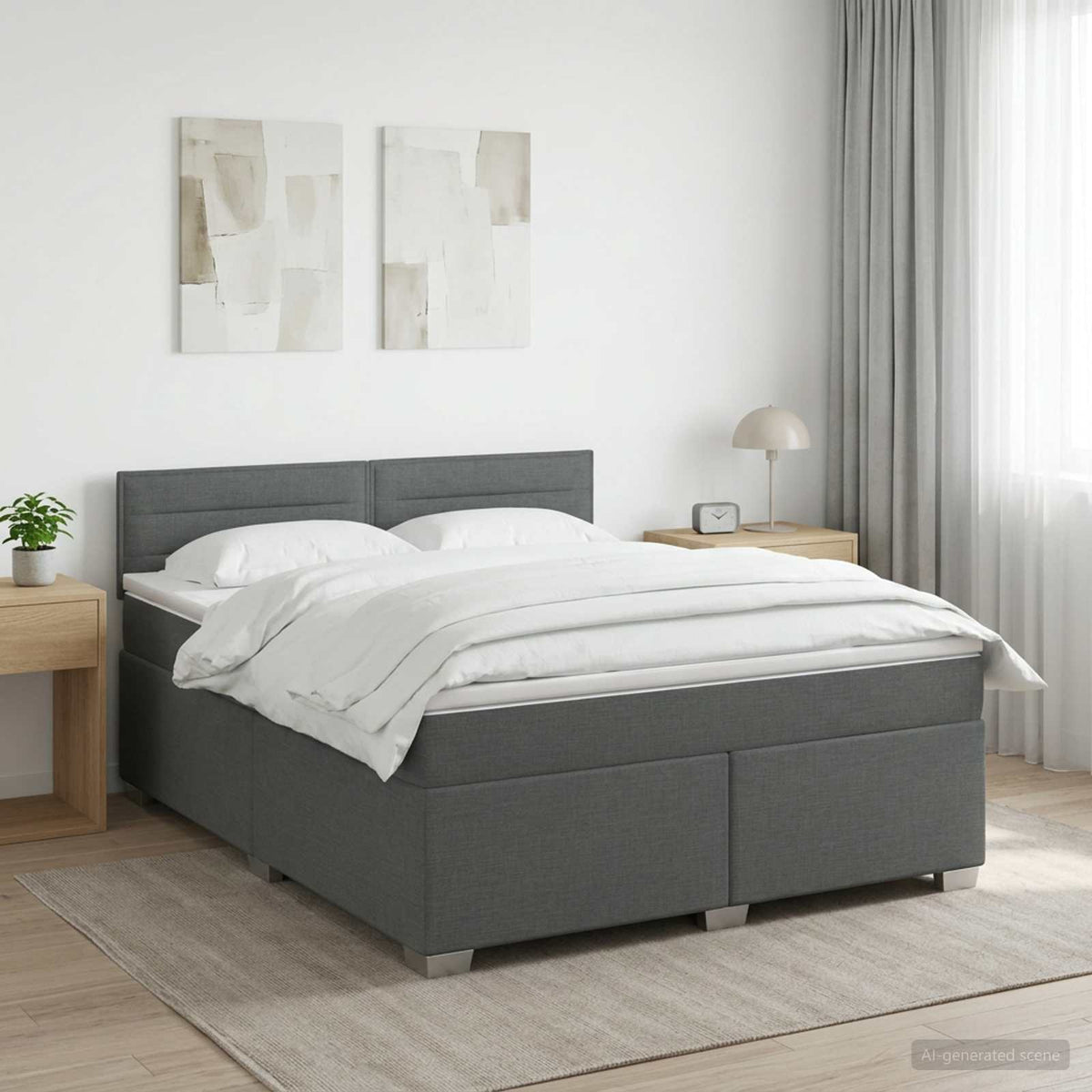 Κρεβάτι Box Spring με Στρώμα και LED Σκούρο Γκρι 180 x 200 cm