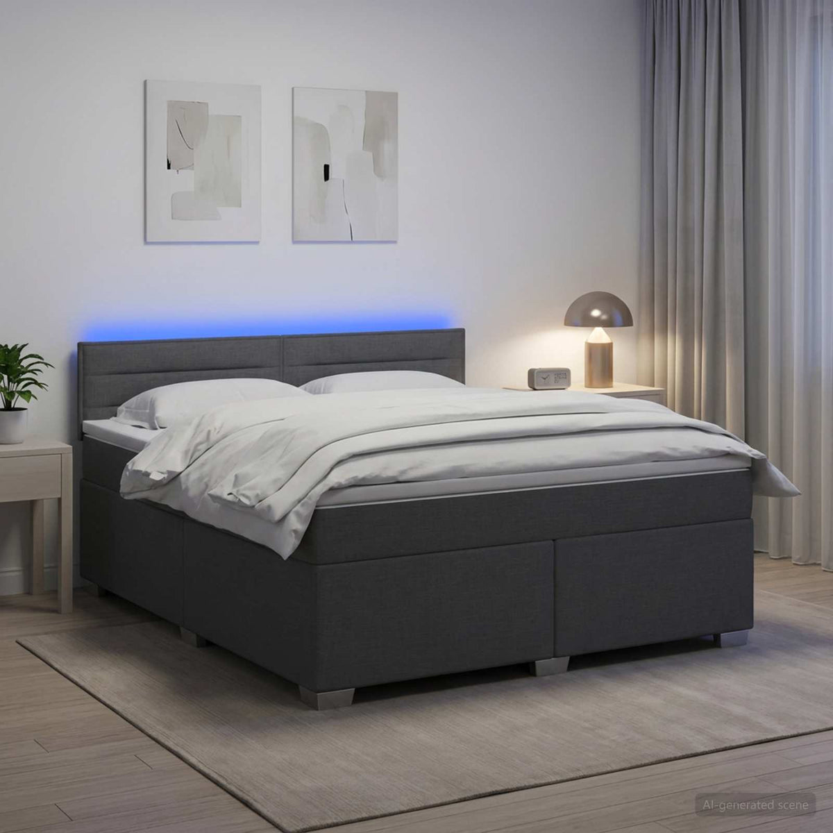 Κρεβάτι Box Spring με Στρώμα και LED Σκούρο Γκρι 180 x 200 cm