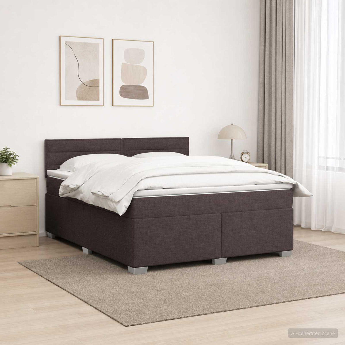 Κρεβάτι Box Spring με Στρώμα και LED Σκούρο Καφέ 160 x 200 cm - Pakobazaar