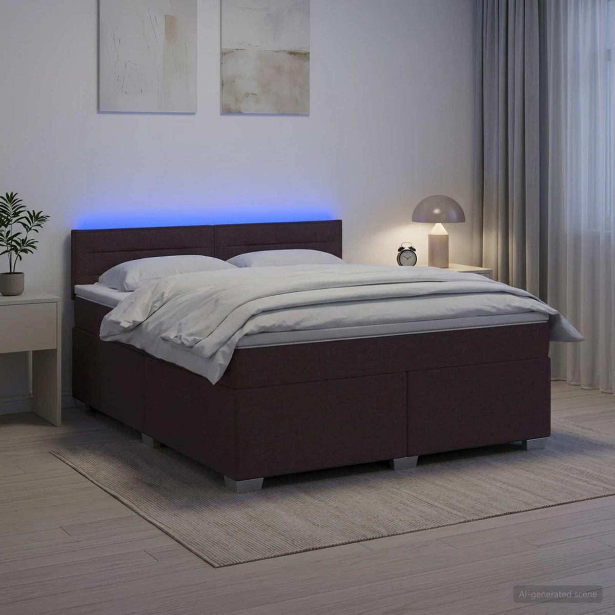 Κρεβάτι Box Spring με Στρώμα και LED Σκούρο Καφέ 160 x 200 cm - Pakobazaar