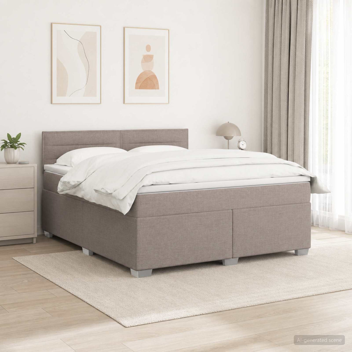 Κρεβάτι Box Spring με Στρώμα και LED Taupe 160 x 200 cm Ύφασμα - Pakobazaar
