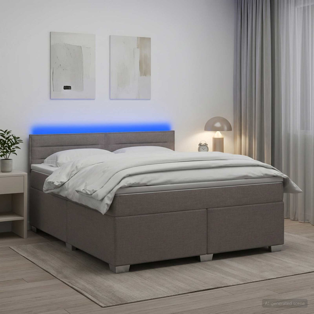 Κρεβάτι Box Spring με Στρώμα και LED Taupe 160 x 200 cm Ύφασμα - Pakobazaar