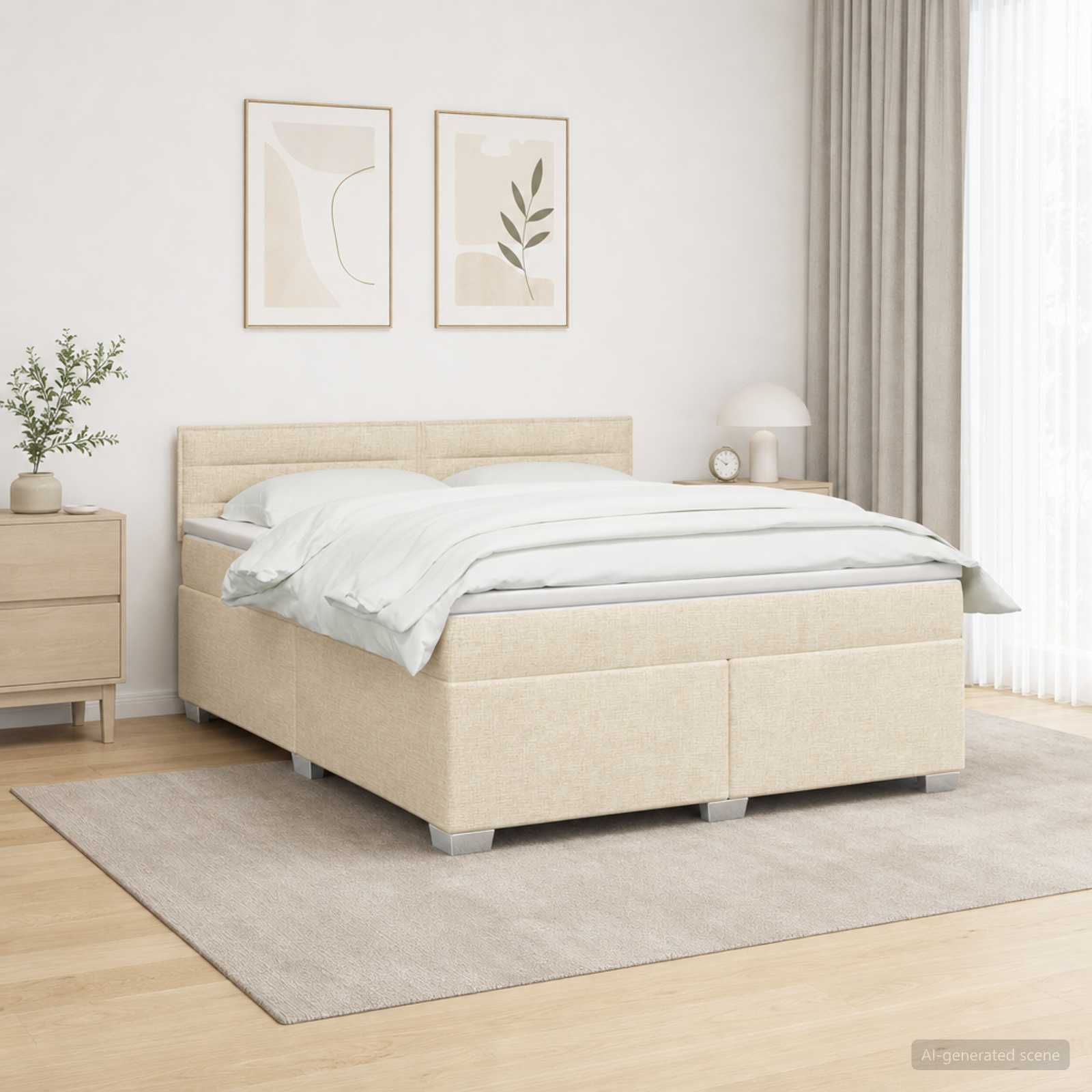 Κρεβάτι Box Spring με Στρώμα και LED Κρεμ 180 x 200 cm Ύφασμα - Pakobazaar
