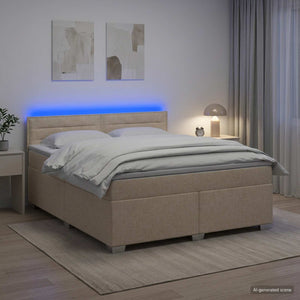 Κρεβάτι Box Spring με Στρώμα και LED Κρεμ 180 x 200 cm Ύφασμα - Pakobazaar