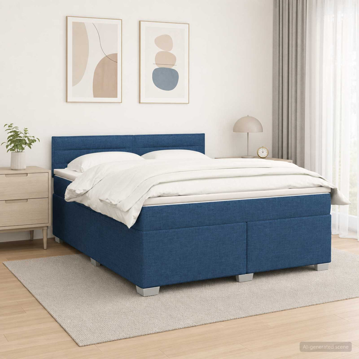 Κρεβάτι Box Spring με Στρώμα και LED Μπλε 160 x 200 cm Ύφασμα