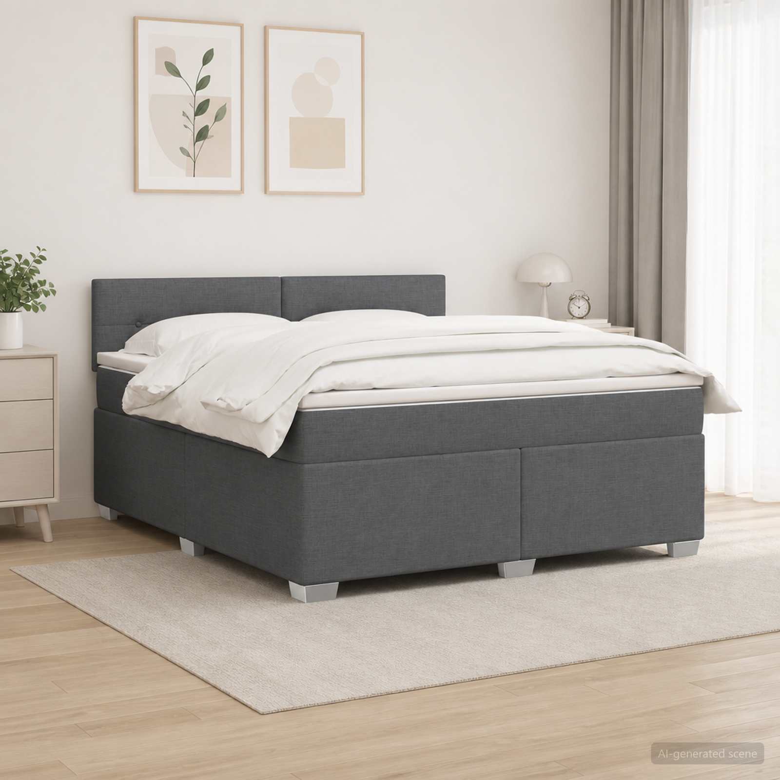 Κρεβάτι Box Spring με Στρώμα και LED Σκούρο Γκρι 180 x 200 cm