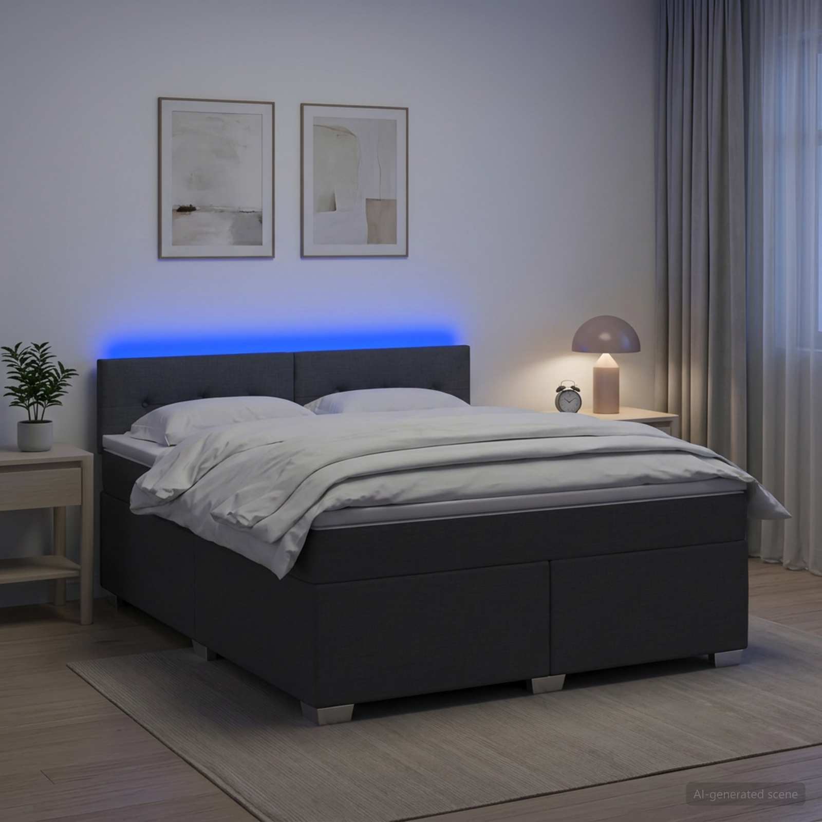 Κρεβάτι Box Spring με Στρώμα και LED Σκούρο Γκρι 180 x 200 cm