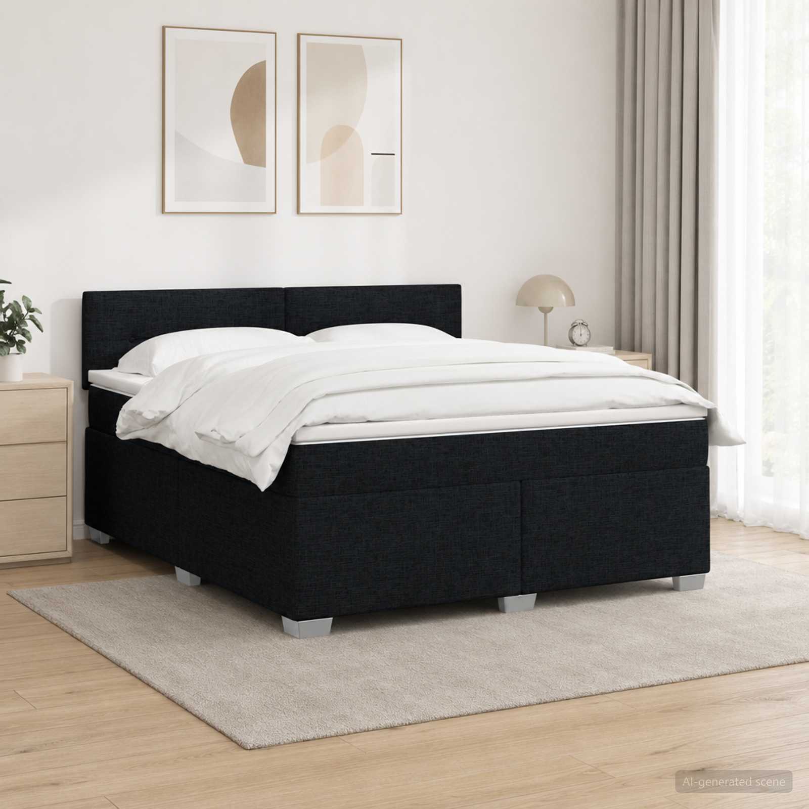 Κρεβάτι Box Spring με Στρώμα και LED Μαύρο 140 x 190 cm Ύφασμα - Pakobazaar
