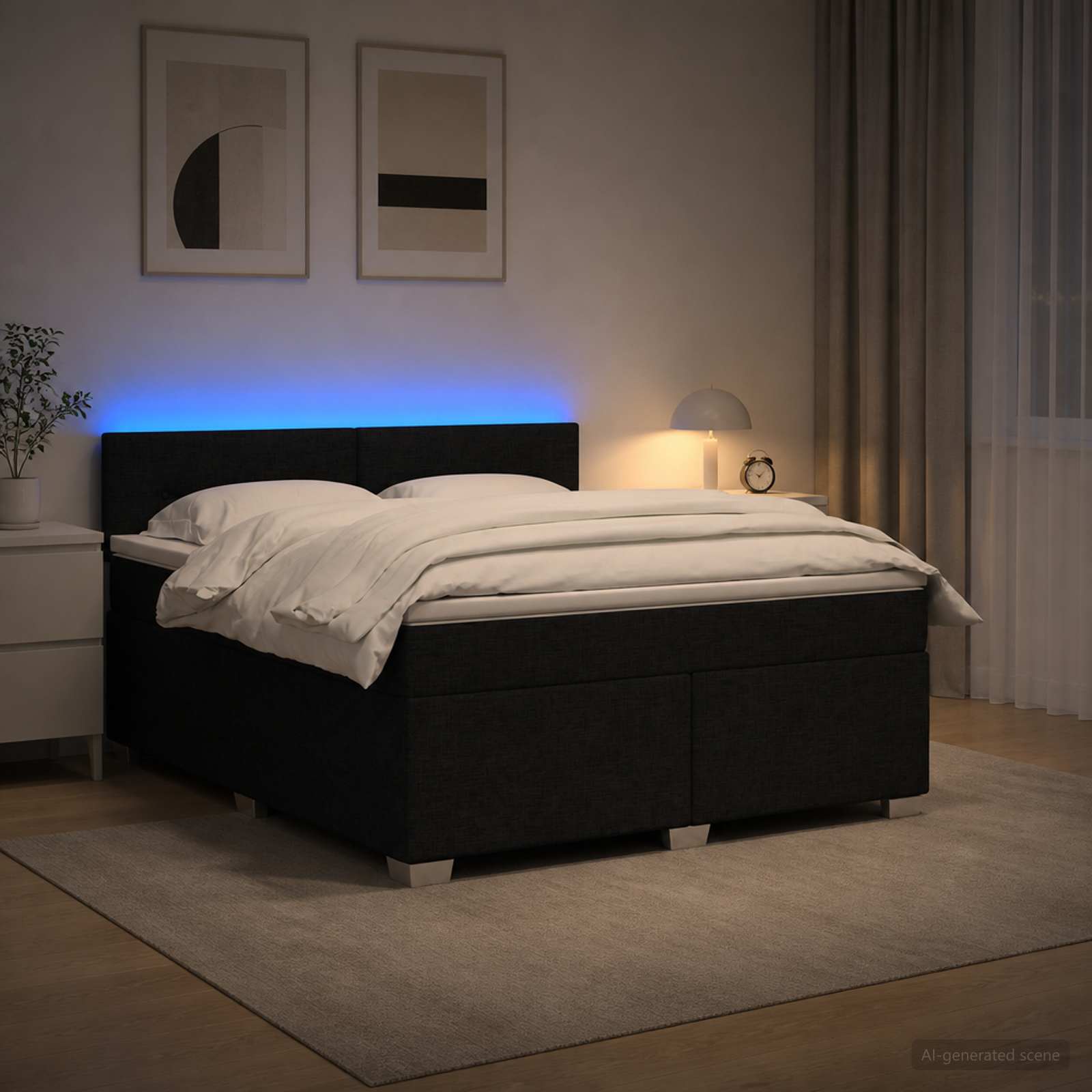 Κρεβάτι Box Spring με Στρώμα και LED Μαύρο 140 x 190 cm Ύφασμα - Pakobazaar