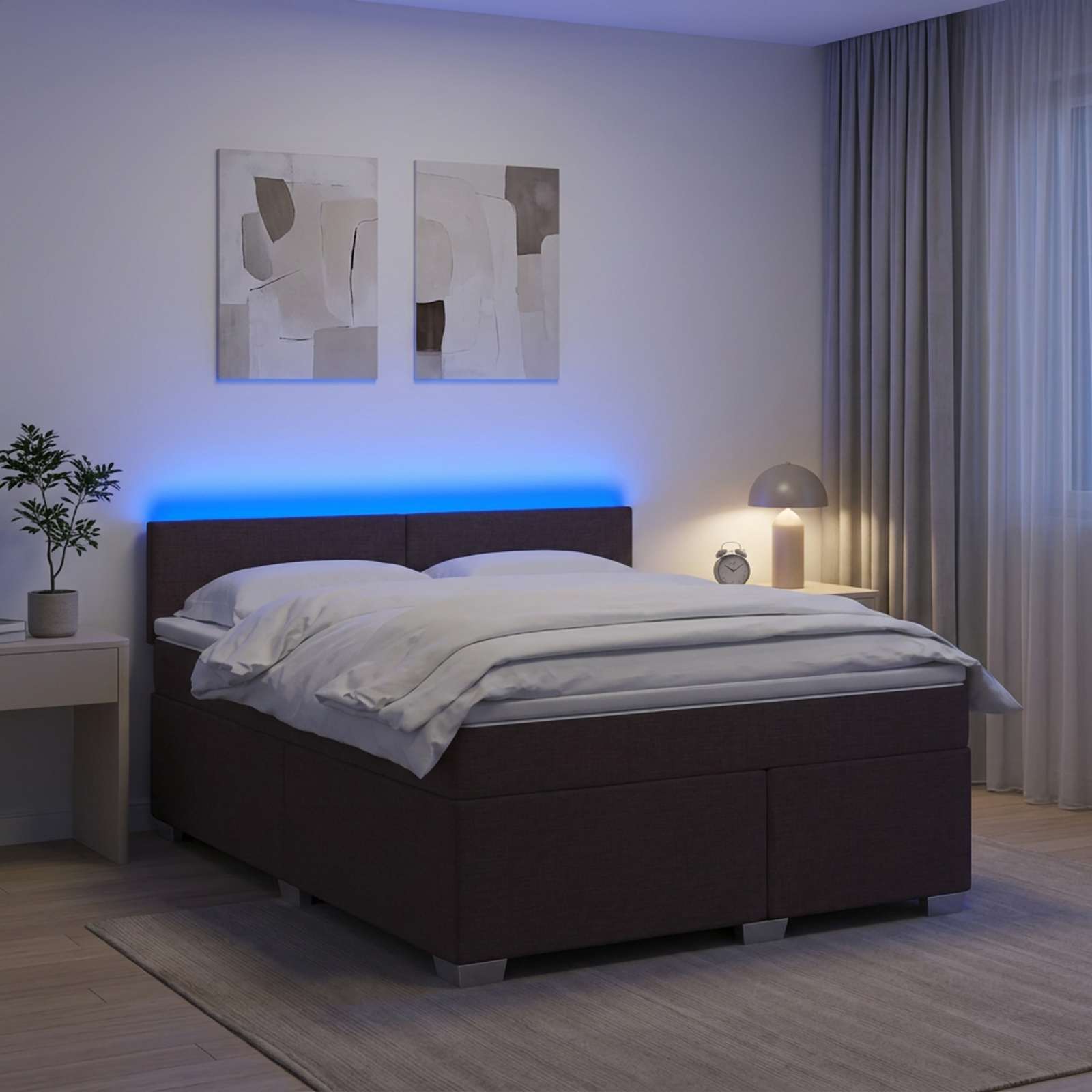 Κρεβάτι Box Spring με Στρώμα και LED Σκούρο Καφέ 180 x 200 cm - Pakobazaar
