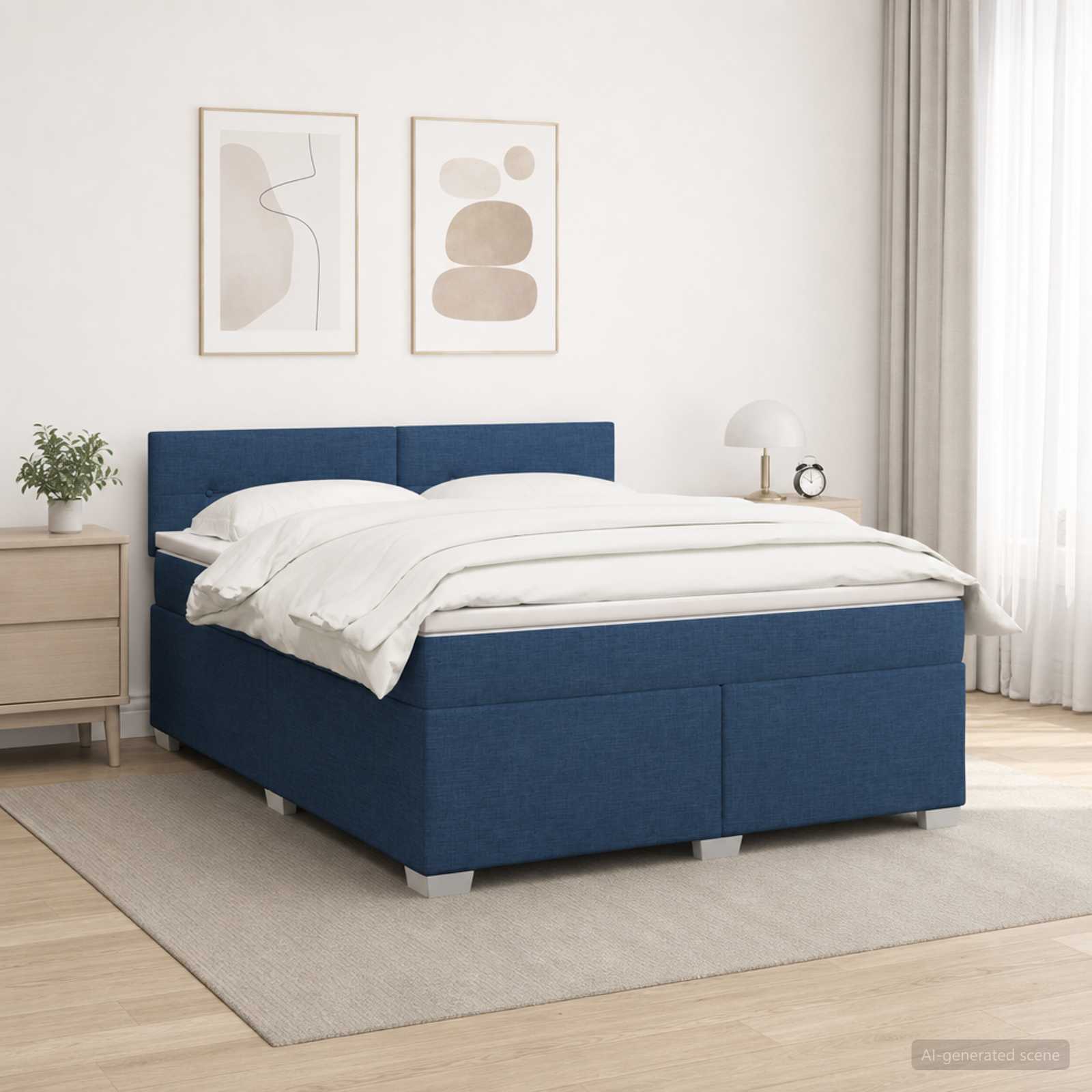 Κρεβάτι Box Spring με Στρώμα και LED Μπλε 180 x 200 cm Ύφασμα - Pakobazaar