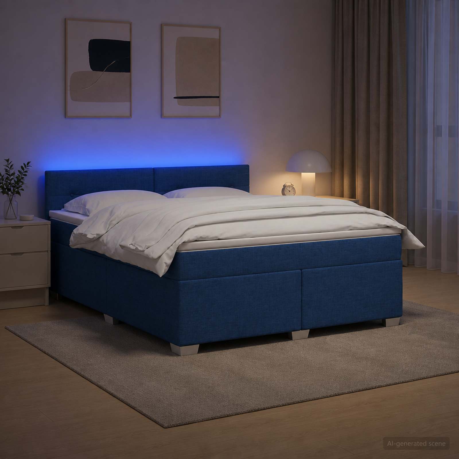 Κρεβάτι Box Spring με Στρώμα και LED Μπλε 180 x 200 cm Ύφασμα - Pakobazaar