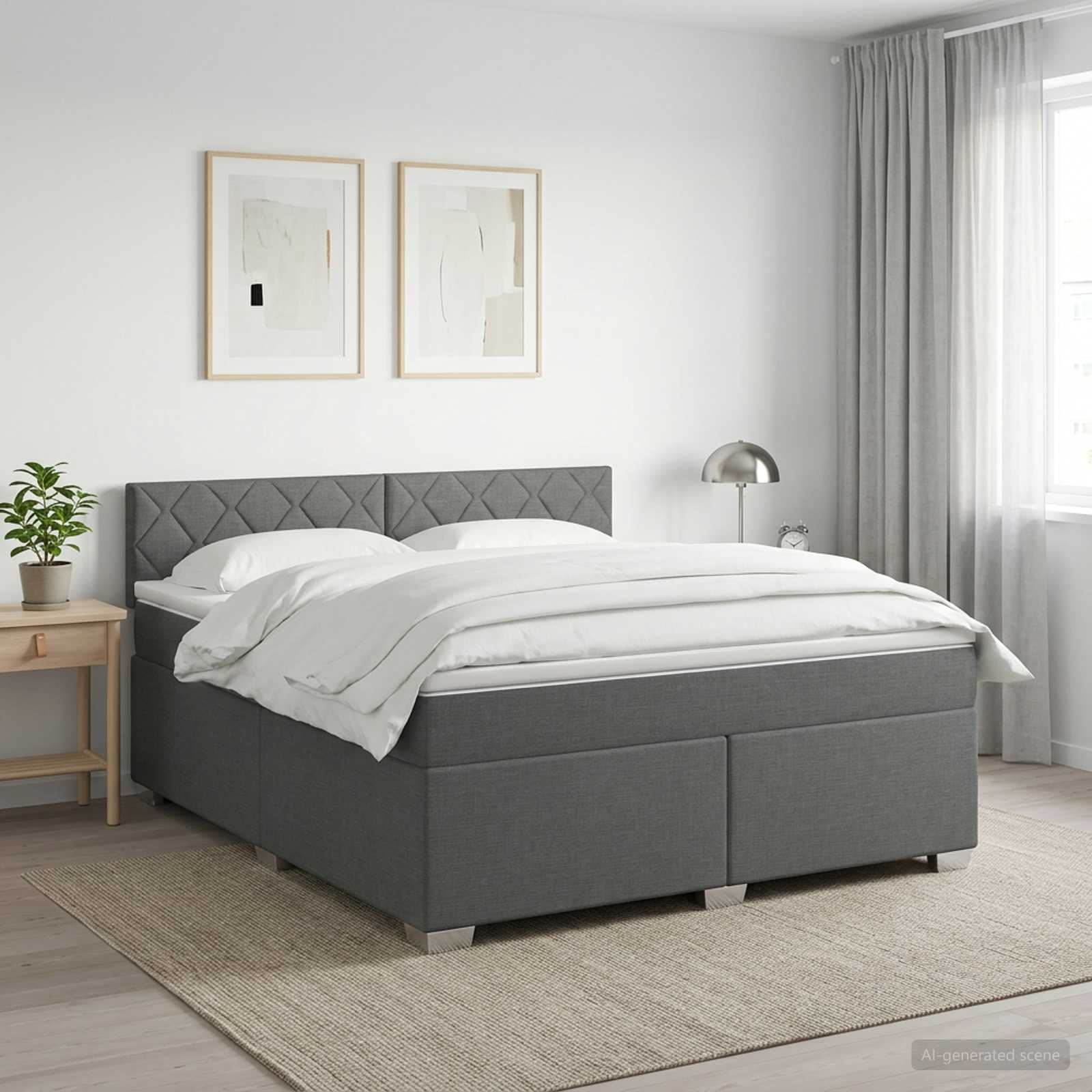 Κρεβάτι Box Spring με Στρώμα και LED Σκούρο Γκρι 140 x 200 cm