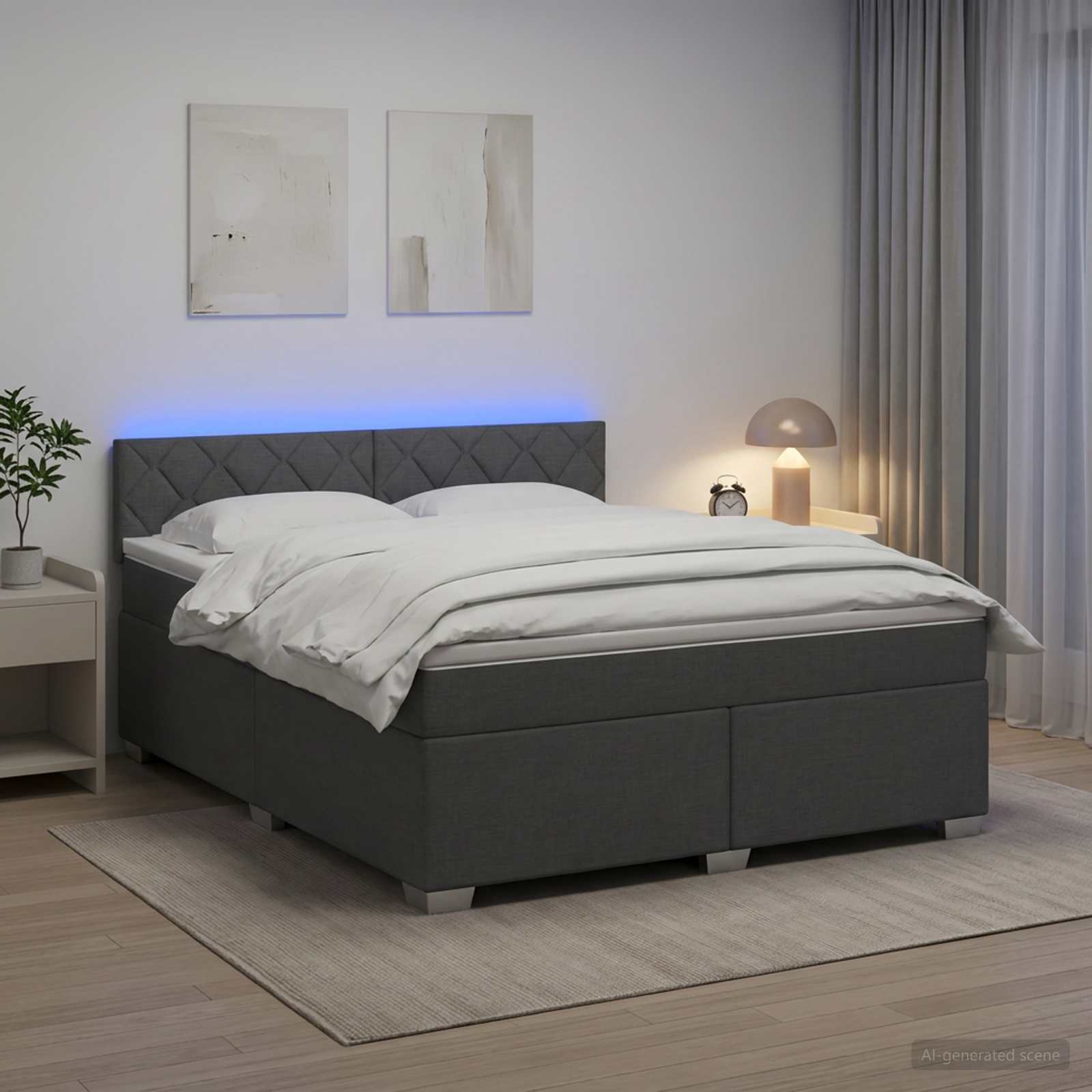 Κρεβάτι Box Spring με Στρώμα και LED Σκούρο Γκρι 180 x 200 cm - Pakobazaar
