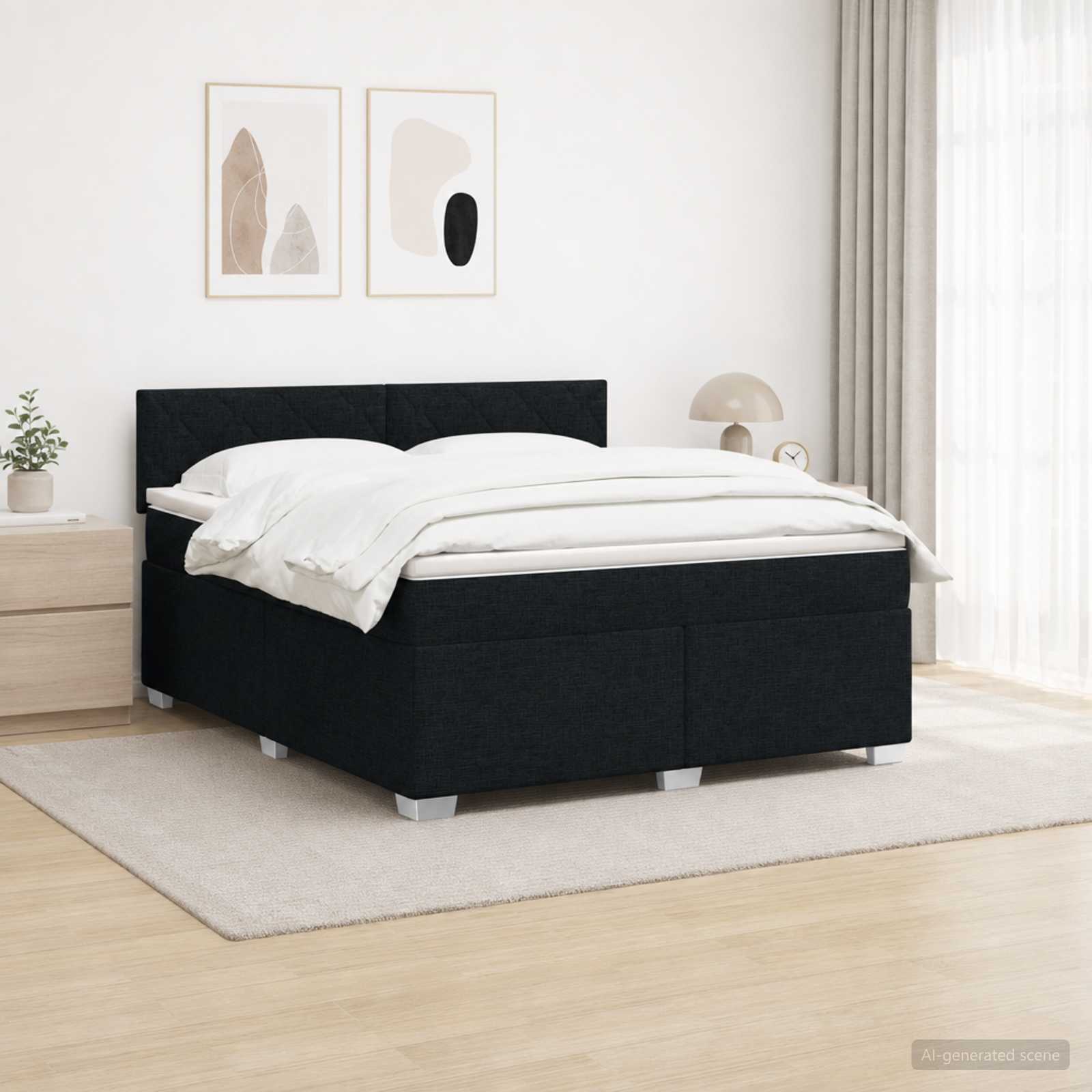 Κρεβάτι Box Spring με Στρώμα και LED Μαύρο 140 x 190 cm Ύφασμα