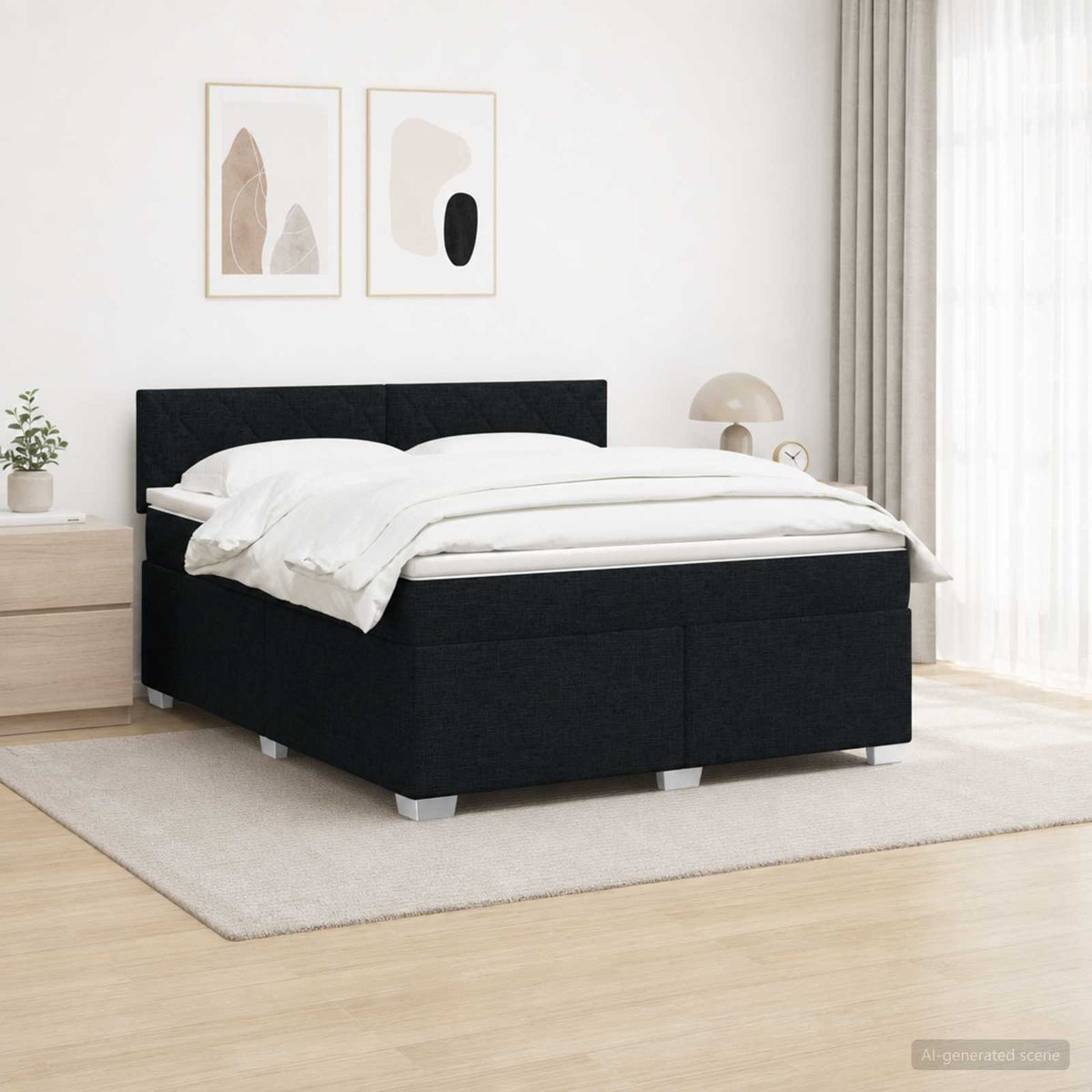 Κρεβάτι Box Spring με Στρώμα και LED Μαύρο 180 x 200 cm Ύφασμα - Pakobazaar